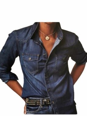 CAbi Indigo Denim Button-Front Top. Silky soft w/lots of movement!